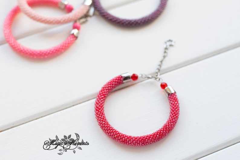 Red Beaded Bracelet Set Friendship Bracelets Gift for Women Etsy