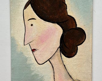 Virginia Woolf, small original art on canvas board