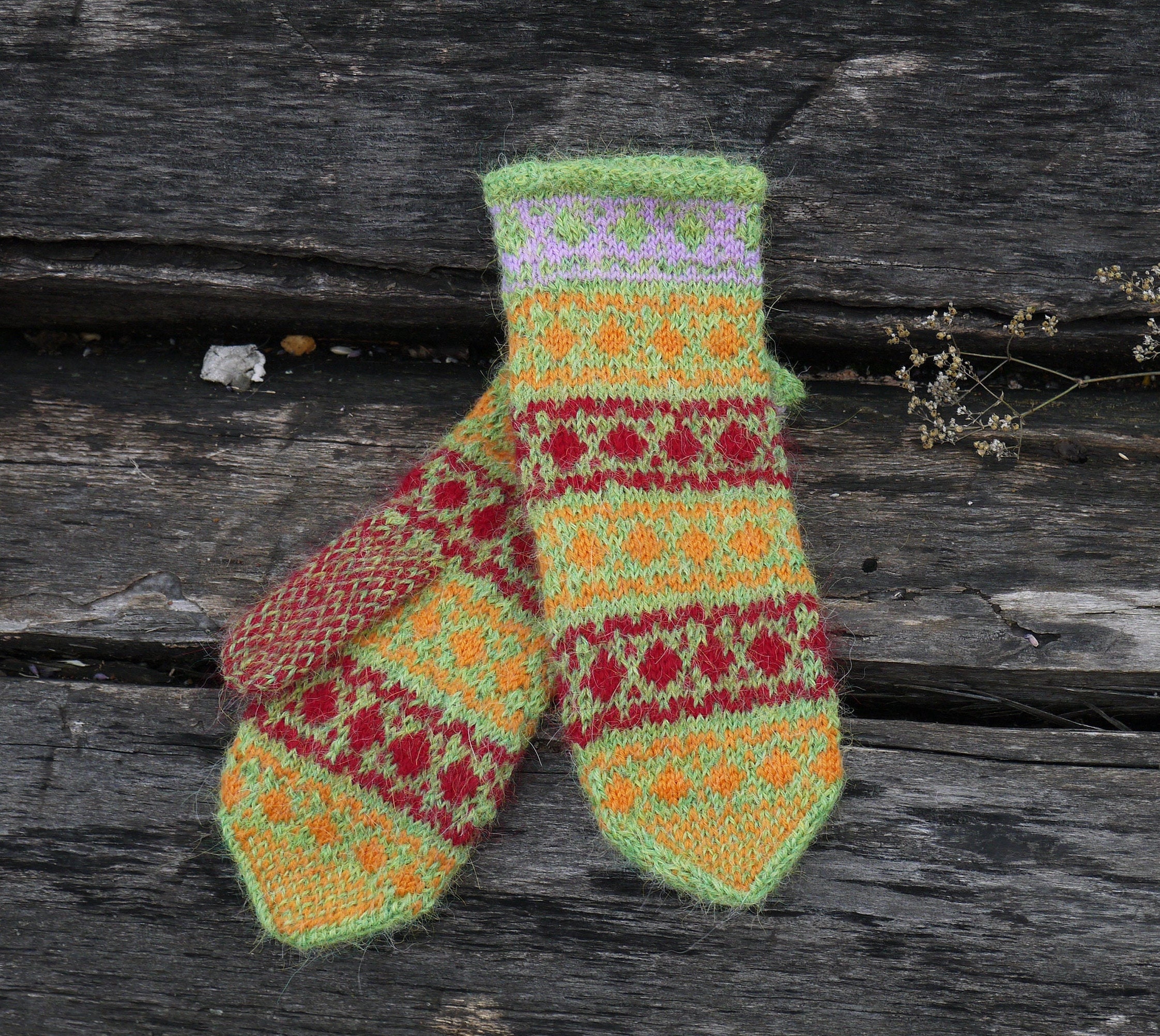 Hand knit nordic mittens. Scandinavian mittens winter. Etsy