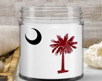 University SC with South Carolina Flag's palmetto tree crescent moon candle