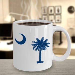 South carolina state flag coffee or tea mug in blue gift for mom, dad, brother, sister, cousin, uncle, aunt, friend from the Palmetto state