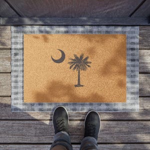 Kokosfaser Fußmatte für den Außenstaat South Carolina Flagge Palmetto Baum und Halbmond Großes Hochzeits- oder Einweihungsgeschenk