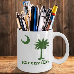 Greenville sc south carolina palmetto tree and crescent moon state flag coffee mug