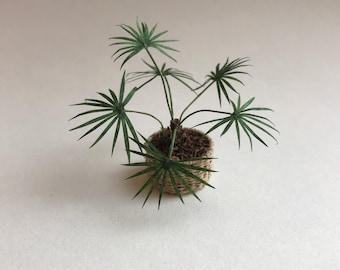 Miniature 1:12 scale handmade palm tree in tiny basket