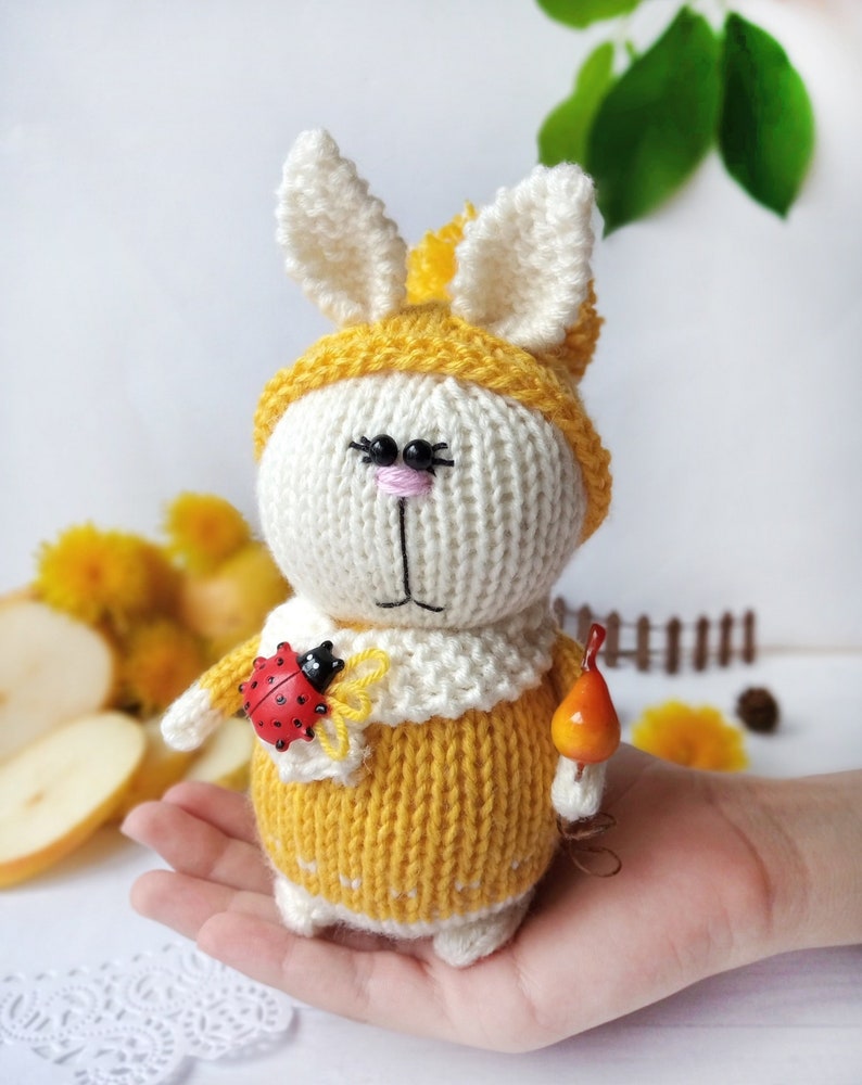 Knitted toy rabbit with pears rabbit plush toys rabbit hand-knitted amigurumi rabbit miniature rabbit doll plush toys rabbit toys crochet