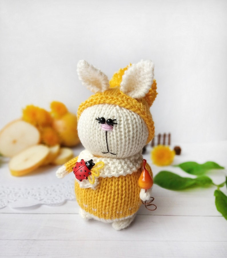 Knitted toy rabbit with pears rabbit plush toys rabbit hand-knitted amigurumi rabbit miniature rabbit doll plush toys rabbit toys crochet