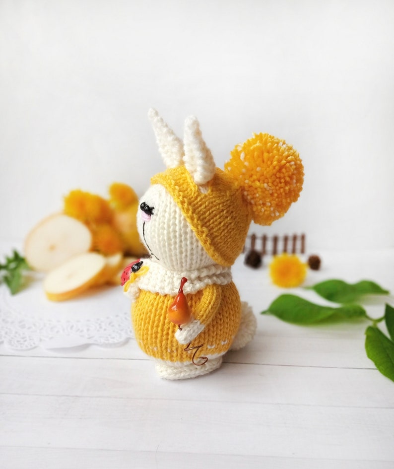 Knitted toy rabbit with pears rabbit plush toys rabbit hand-knitted amigurumi rabbit miniature rabbit doll plush toys rabbit toys crochet