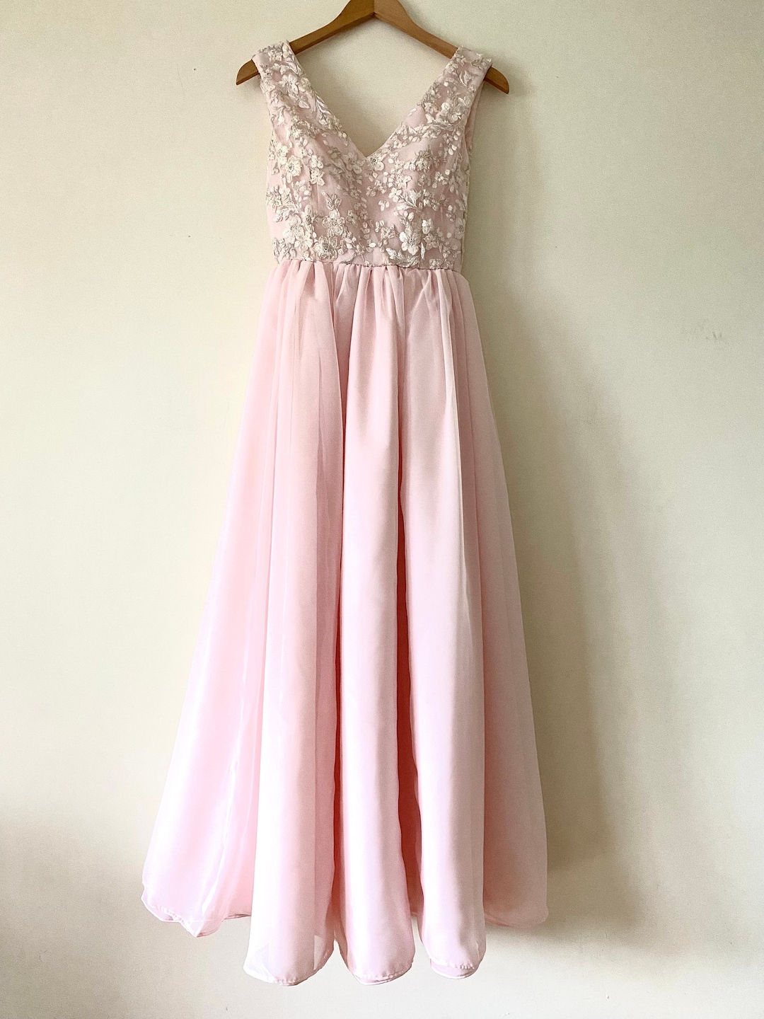 Pink Chiffon Printed Abstract Round Bead Embellished Flowy Dress main image 1