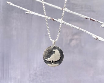 Collier pendentif oiseau en argent sterling : Collier silhouette corbeau