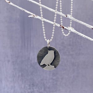 Vogel Anhänger, Vogel Halskette, Vogel Schmuck, Uhu Schmuck, Uhu Anhänger, Sterling Silber Halskette, Silber Uhu, Kette Halskette