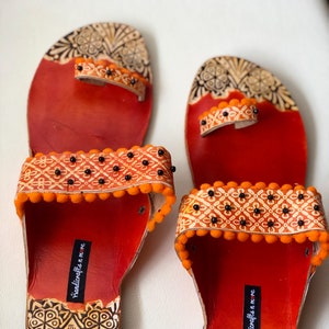 Boho Sandals, Orange Kolhapuri Chappals, Leather Sandals Women, Wedding Sandals, Boho Barefoot Sandals, Boho Wedding Sandals