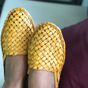 Womens woven mules, Criss Cross Leather women Shoes, Light Brown Women Flats, Women Slippers, Handmade Slippers, Casual Shoes, Indian shoes image 2