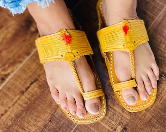 Handgemaakte leren Kolhapuri-sandalen, boho zomerslippers
