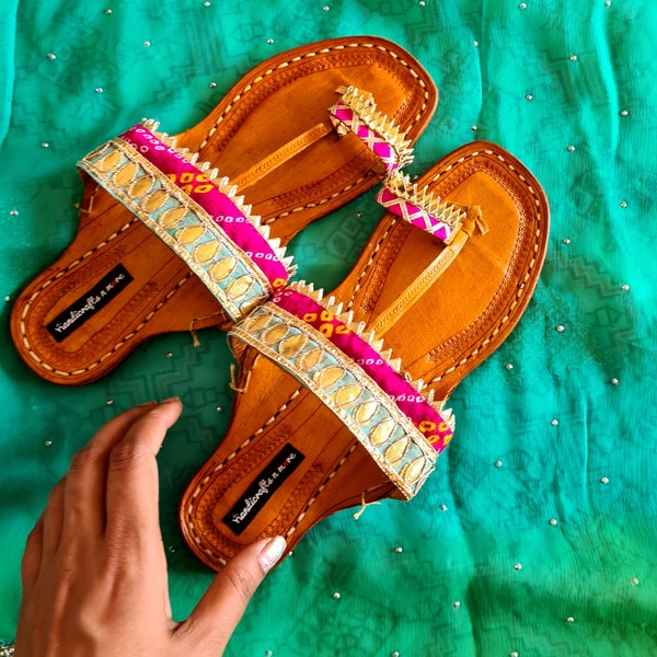 Women Flats, Beach Wedding sandals, Kolhapuri Chappal, Summer Slide Sandals, Toe Ring Slippers, Back open Shoes, bridesmaid sandals