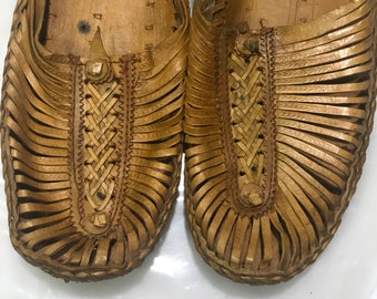 Handmade Leather Kolhapuri Slip-Ons, Yellow Brown Flats