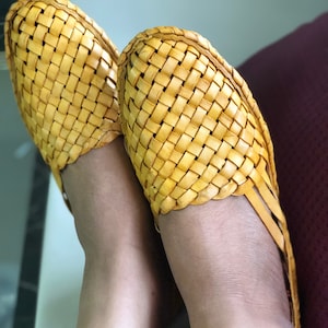 Womens woven mules, Criss Cross Leather women Shoes, Light Brown Women Flats, Women Slippers, Handmade Slippers, Casual Shoes, Indian shoes image 4