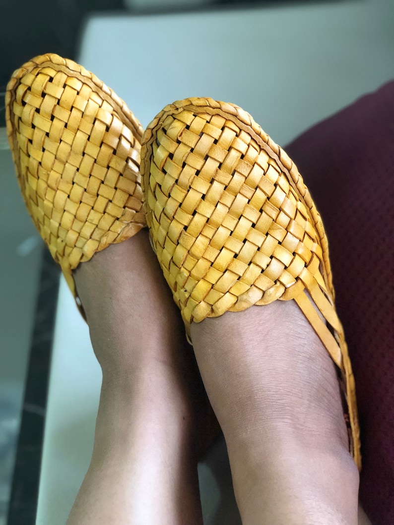 Womens woven mules, Criss Cross Leather women Shoes, Light Brown Women Flats, Women Slippers, Handmade Slippers, Casual Shoes, Indian shoes image 4