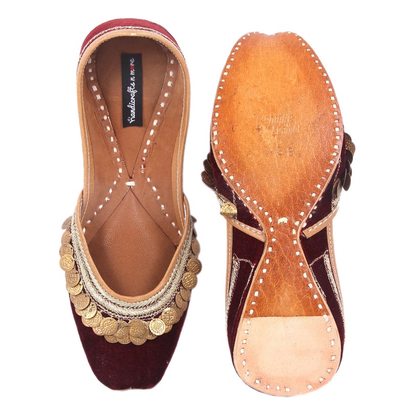 Wine Color Bridal Flats Suede Wedding Shoes Women Punjabi Etsy