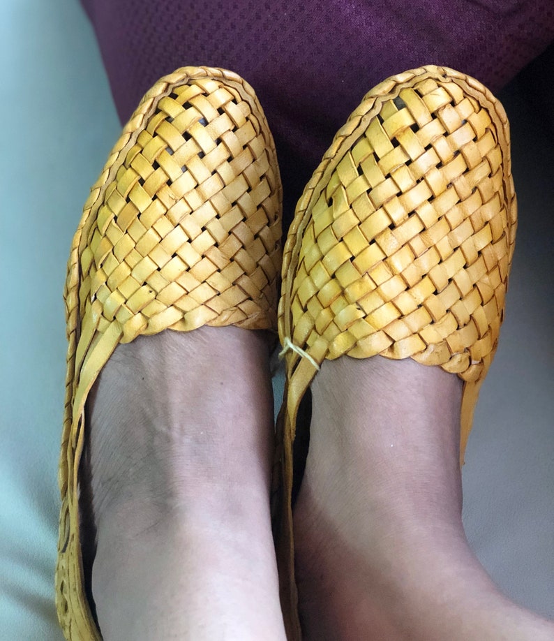 Womens woven mules, Criss Cross Leather women Shoes, Light Brown Women Flats, Women Slippers, Handmade Slippers, Casual Shoes, Indian shoes image 6