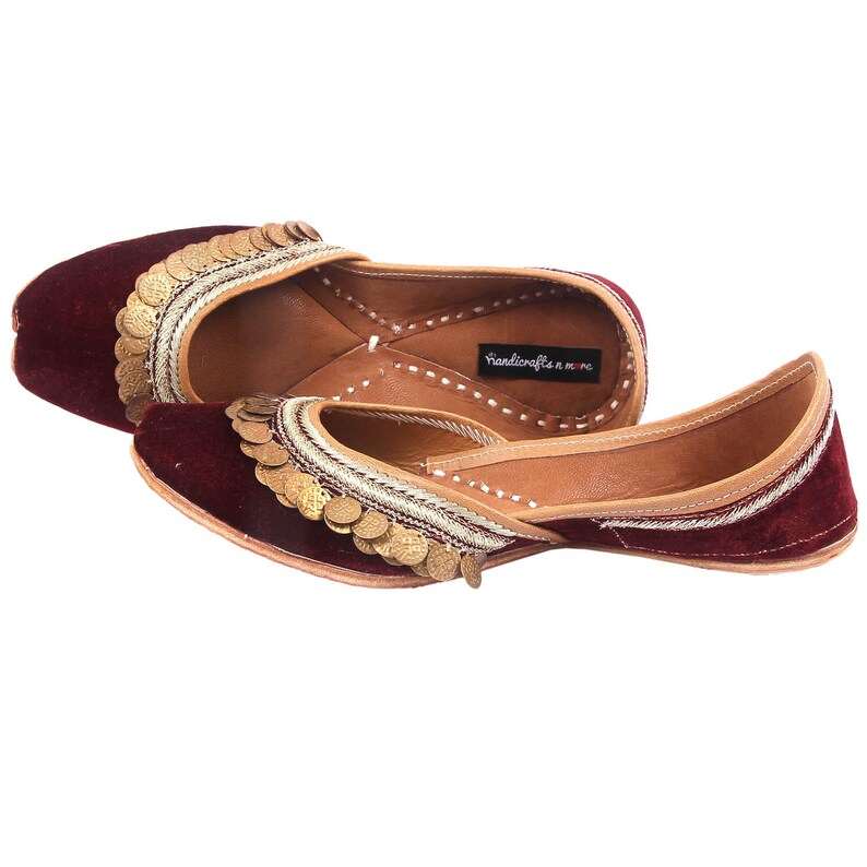 Wine Color Bridal Flats Suede Wedding Shoes Women Punjabi Etsy