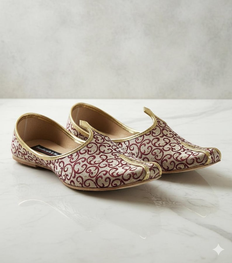 Gold Wedding Khussa Shoes for Men – Handmade Indian Juttis, Groom Footwear, Traditional Ethnic Slip-Ons image 1