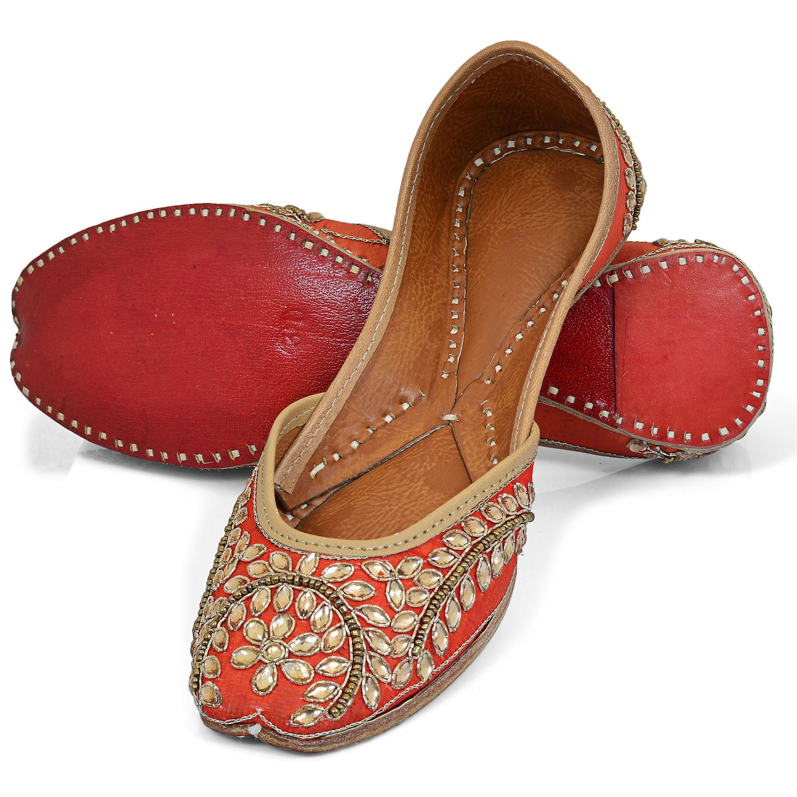 women handcrafted leather footwear/ gotta mojris / khussa shoes, punjabi juttis / ballet shoes, jooties with embroidery