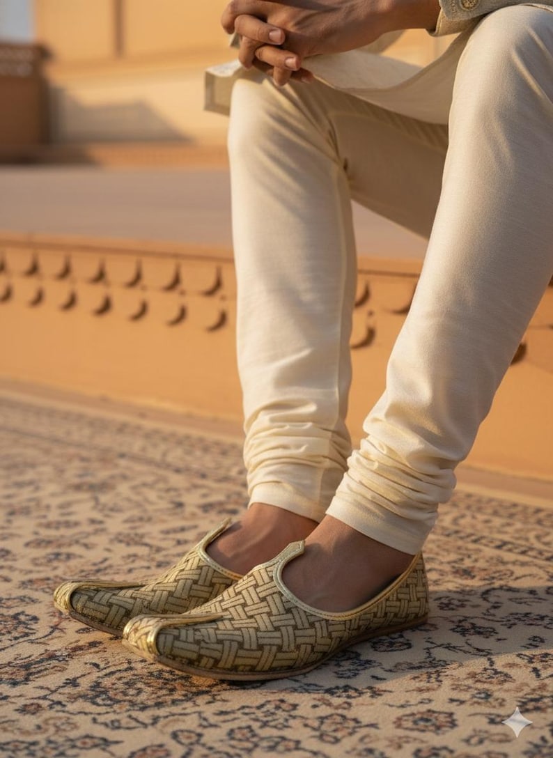 Gold Khussa Shoes for Men – Handmade Indian Wedding Juttis, Traditional Groom Footwear, Ethnic Shoes image 12