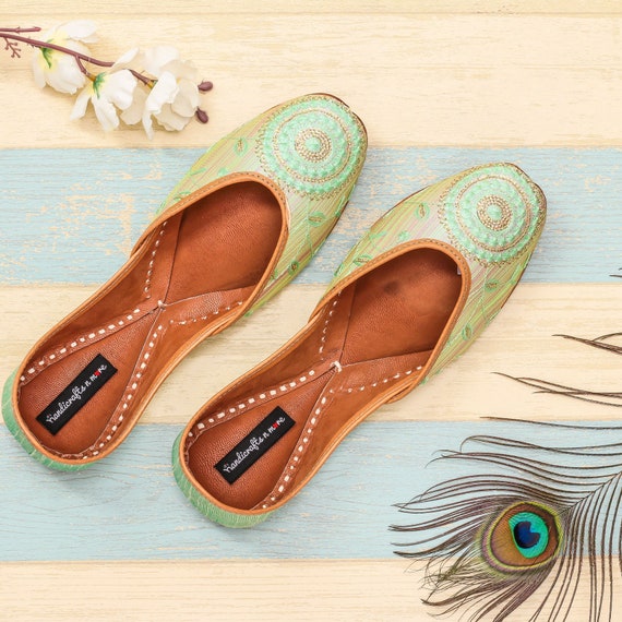 Punjabi Jutti for Ladies Green Casual Shoes Indian Mojari