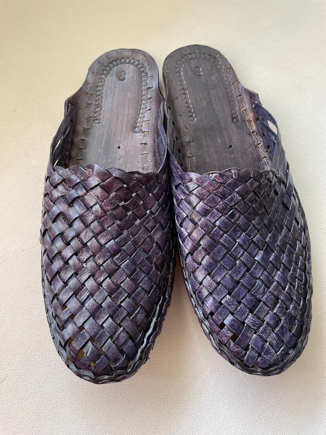 womens woven leather mules