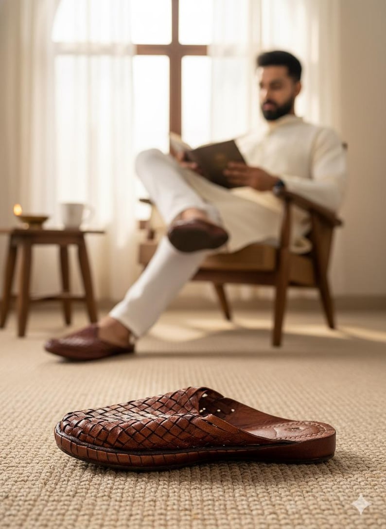 Handmade Dark Brown Leather Sandals for Men – Genuine Leather Summer Shoes, Ethnic Casual Footwear image 8