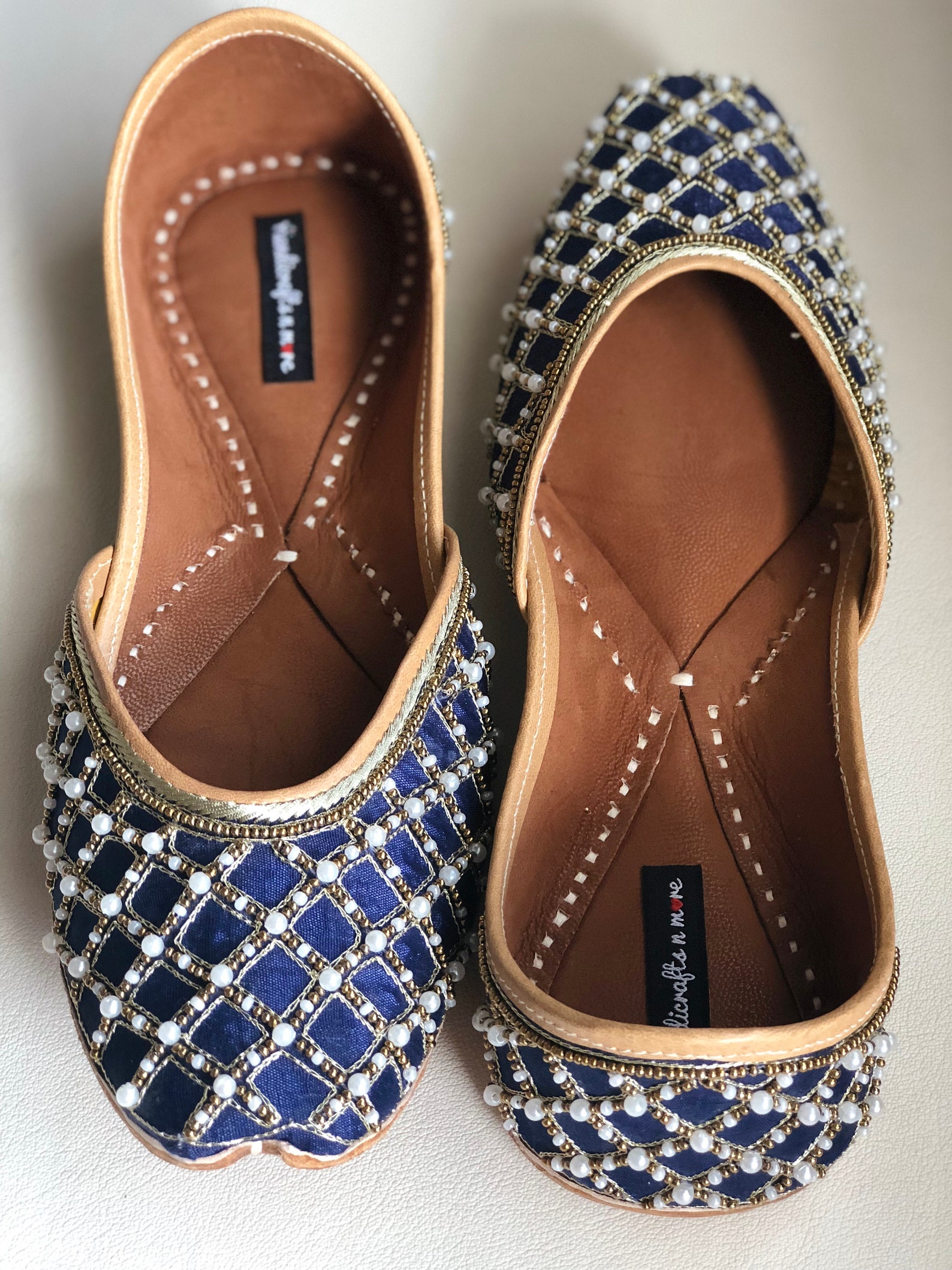 blue bridal shoes, indian ethnic juttis, embellished wedding shoes, white beaded punjabi juttis, indian footwear, blue ballet sh