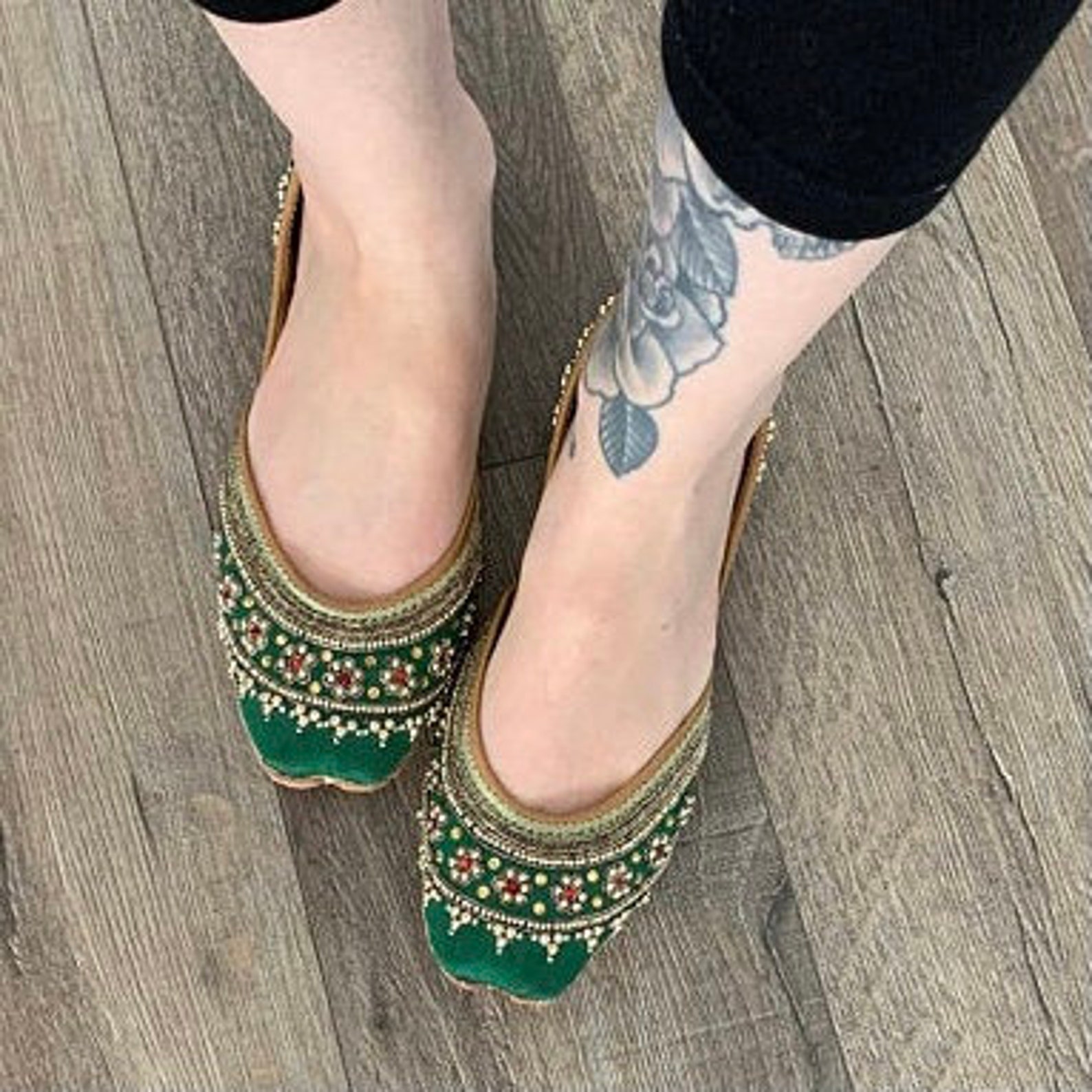 US 6 Punjabi Jutti for Women Green Embroidered Wedding Shoes Etsy