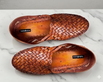 Dark Brown Woven Leather Mules |  Handmade Men's Closed Loafers |  European Slip-On Slide Shoe Gift