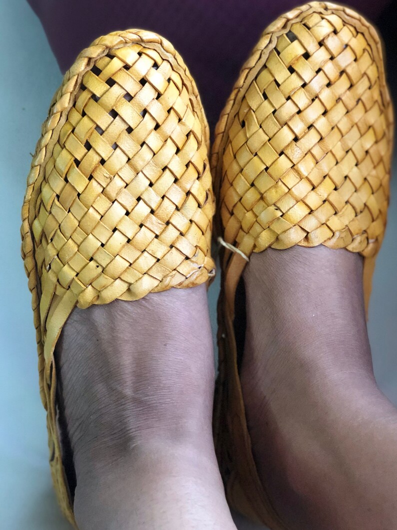 Womens woven mules, Criss Cross Leather women Shoes, Light Brown Women Flats, Women Slippers, Handmade Slippers, Casual Shoes, Indian shoes image 7