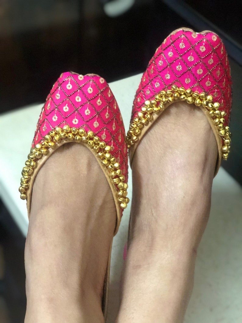 Women Pink Embroidered Ballet Flats Leather Shoe Slip on Pump Jutti Wedding UK4