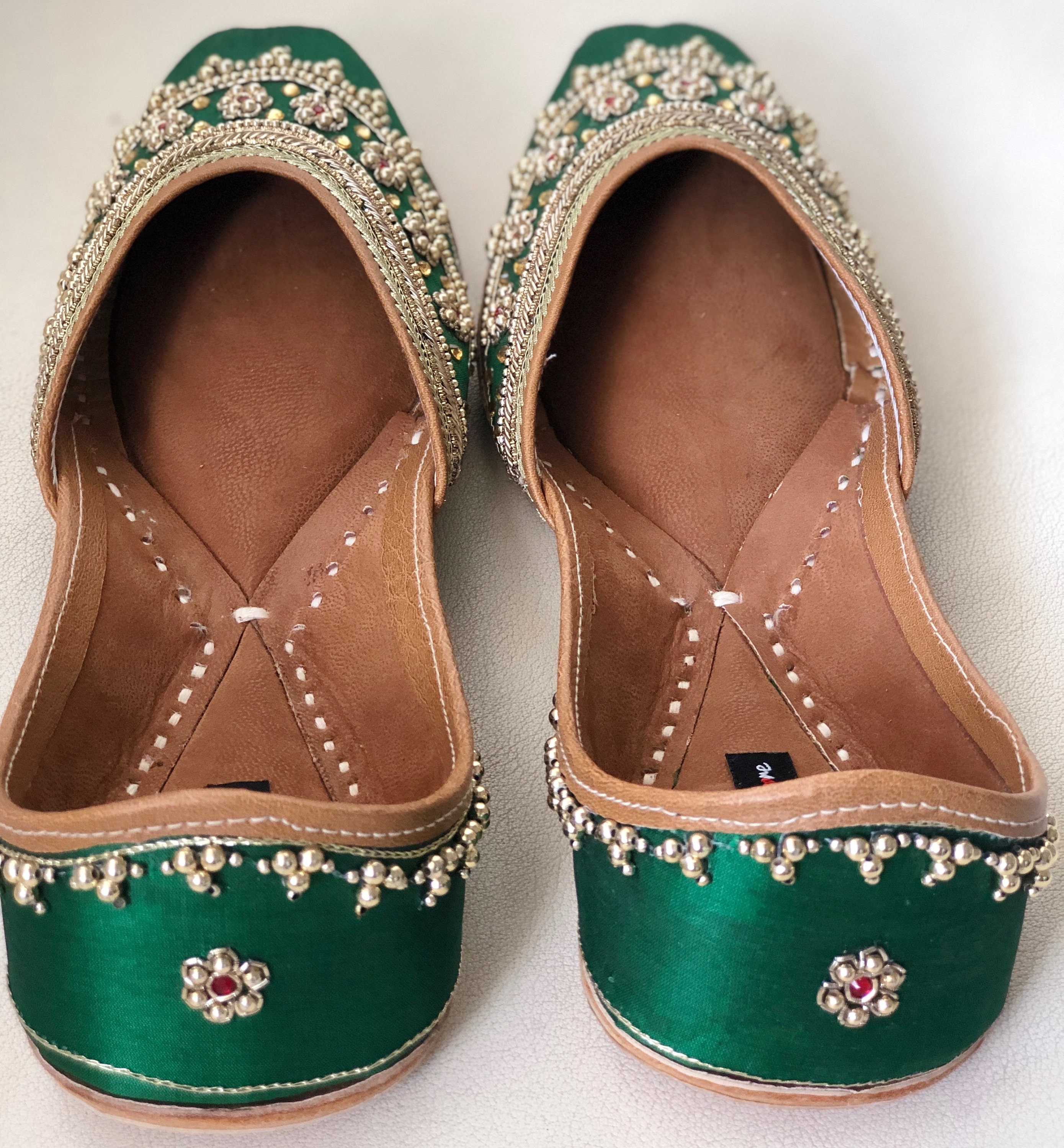 Punjabi Jutti for Women Green Embroidered Wedding Shoes Etsy