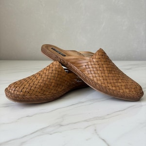 Men’s Brown Leather Mules US 13 – Handmade Classic Slip-Ons, Genuine Leather Backless Loafers image 1