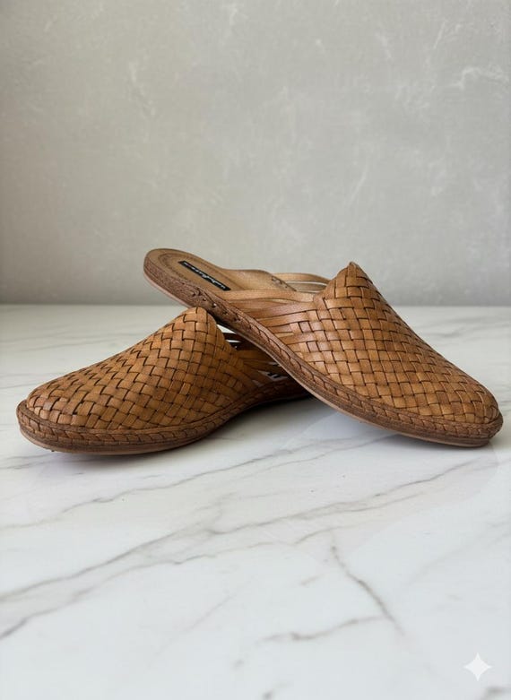 Men’s Brown Leather Mules US 13 – Handmade Classic Slip-Ons, Genuine Leather Backless Loafers
