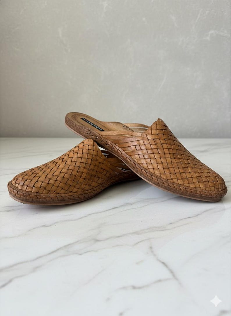 Men’s Brown Leather Mules US 13 – Handmade Classic Slip-Ons, Genuine Leather Backless Loafers image 1