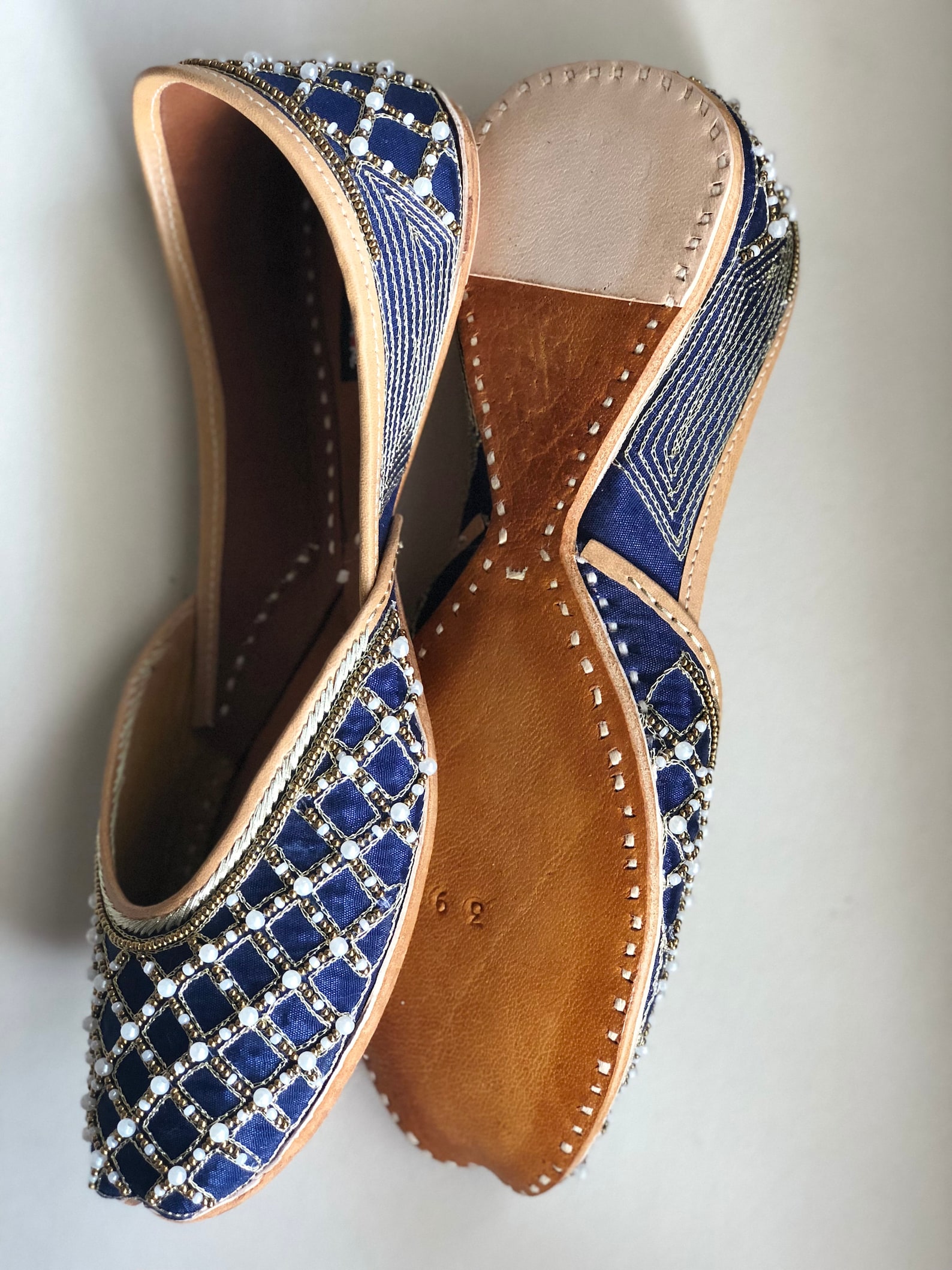 blue bridal shoes, indian ethnic juttis, embellished wedding shoes, white beaded punjabi juttis, indian footwear, blue ballet sh