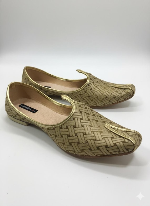 Gold Khussa Shoes for Men – Handmade Indian Wedding Juttis 