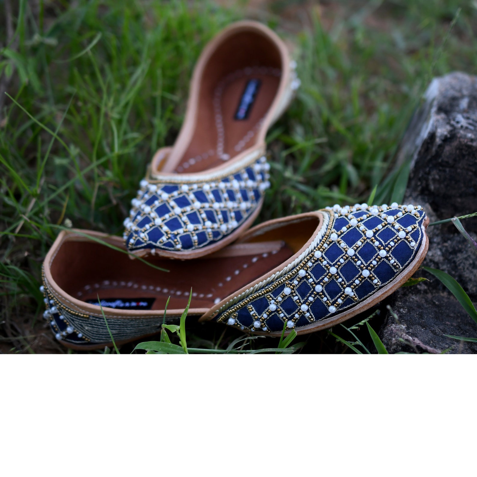 blue bridal shoes, indian ethnic juttis, embellished wedding shoes, white beaded punjabi juttis, indian footwear, blue ballet sh