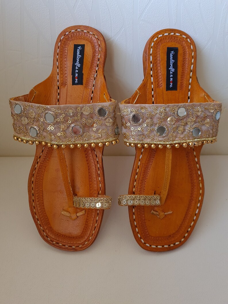 Women Leather Flats Women Kolhapuri Chappal Ethnic sandals | Etsy