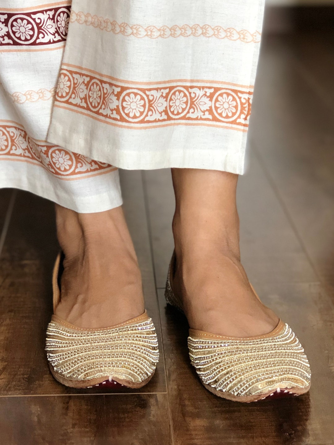 Gold Wedding Shoes, Sequin Party Shoes , Gold Bridal Jutti, Indian  