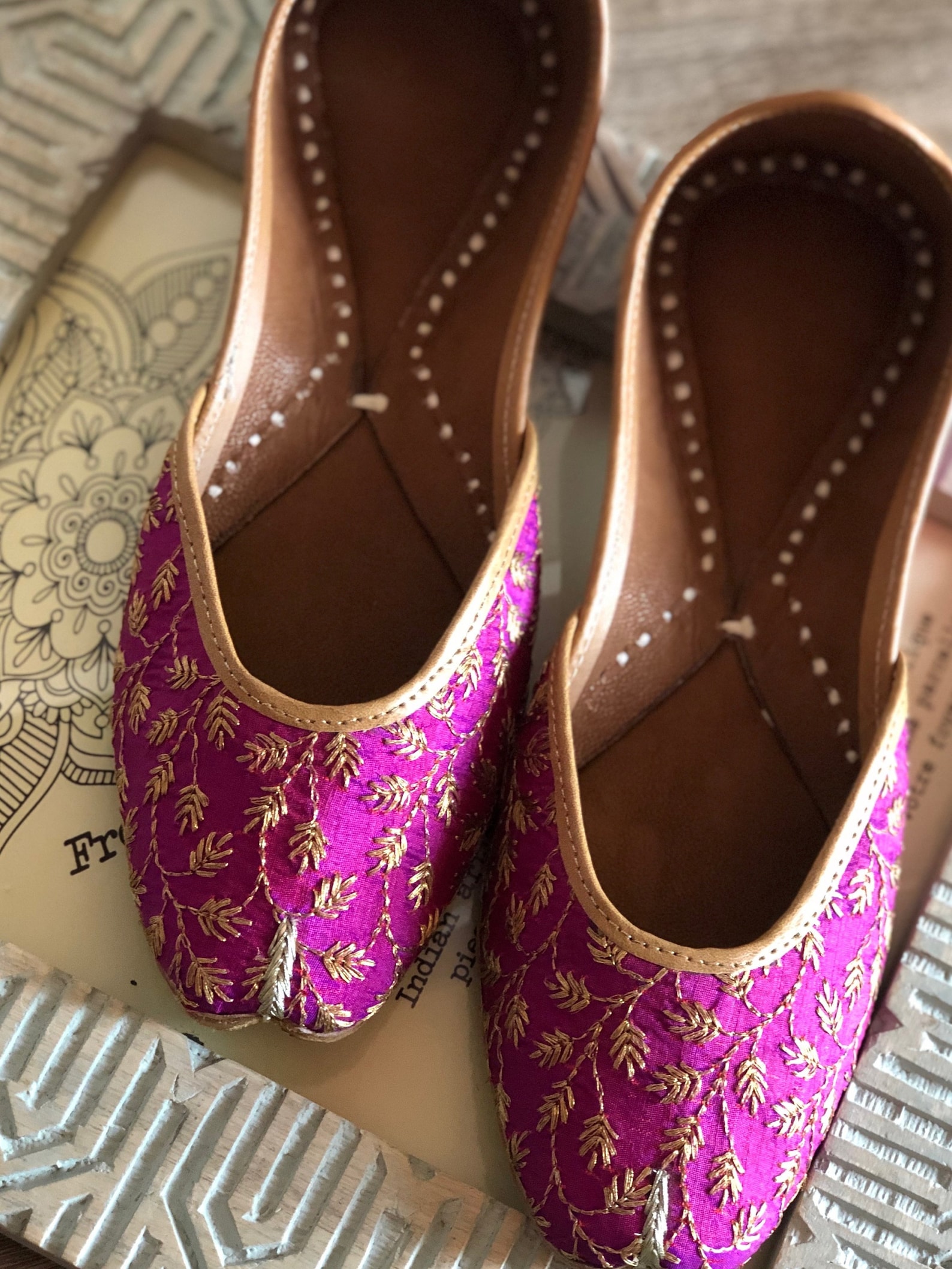 purple gold bridal shoes, gold ballet shoes, embellished wedding shoes, embroidered juttis, indian wedding shoes/ juttis/mojaris