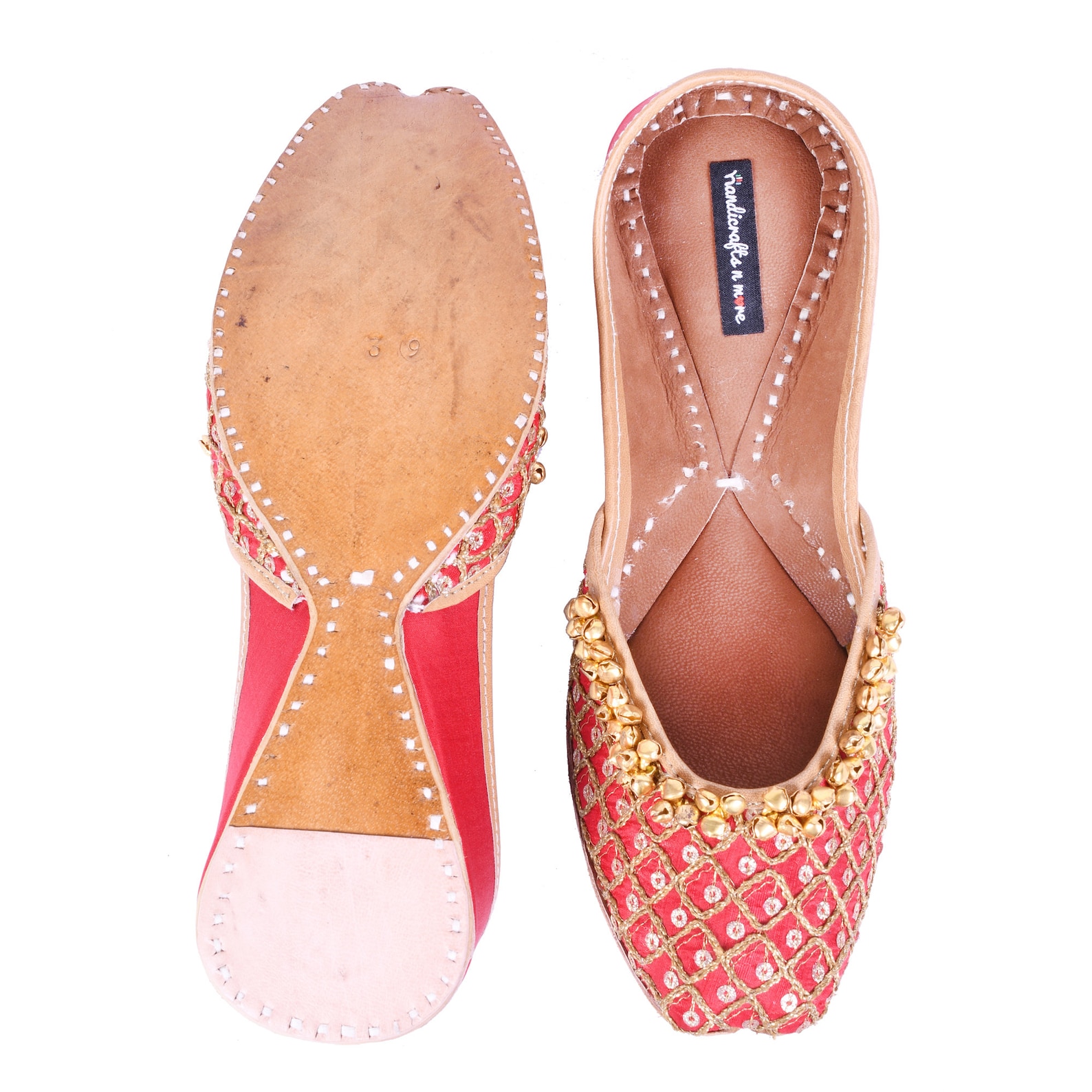 red bridal shoes with ghungaroos, red ballet shoes, embellished wedding shoes, embroidered juttis, indian shoes
