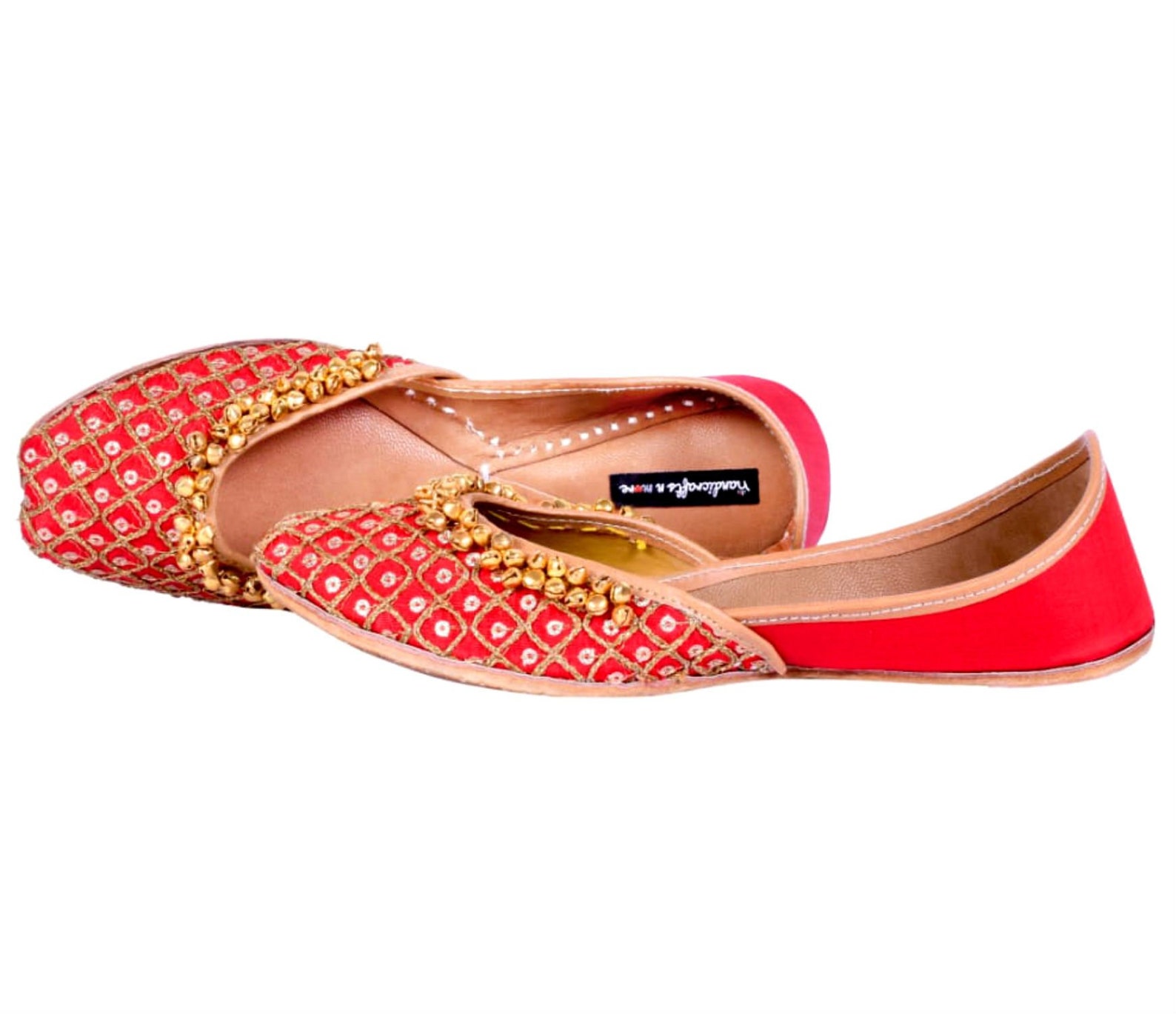 red bridal shoes with ghungaroos, red ballet shoes, embellished wedding shoes, embroidered juttis, indian shoes