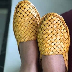 Womens woven mules, Criss Cross Leather women Shoes, Light Brown Women Flats, Women Slippers, Handmade Slippers, Casual Shoes, Indian shoes image 5