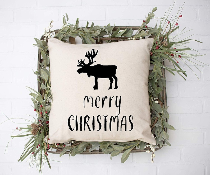 Bonnie Jeans Homestead Prints Farmhouse Moose Merry Christmas Pillow
