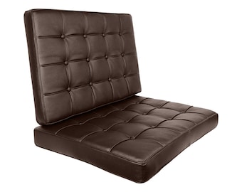 Dark Espresso Brown Genuine Leather/Match Pavilion Style Replacement Chair Cushion Set Now Includes Genuine Leather Piping & Buttons!